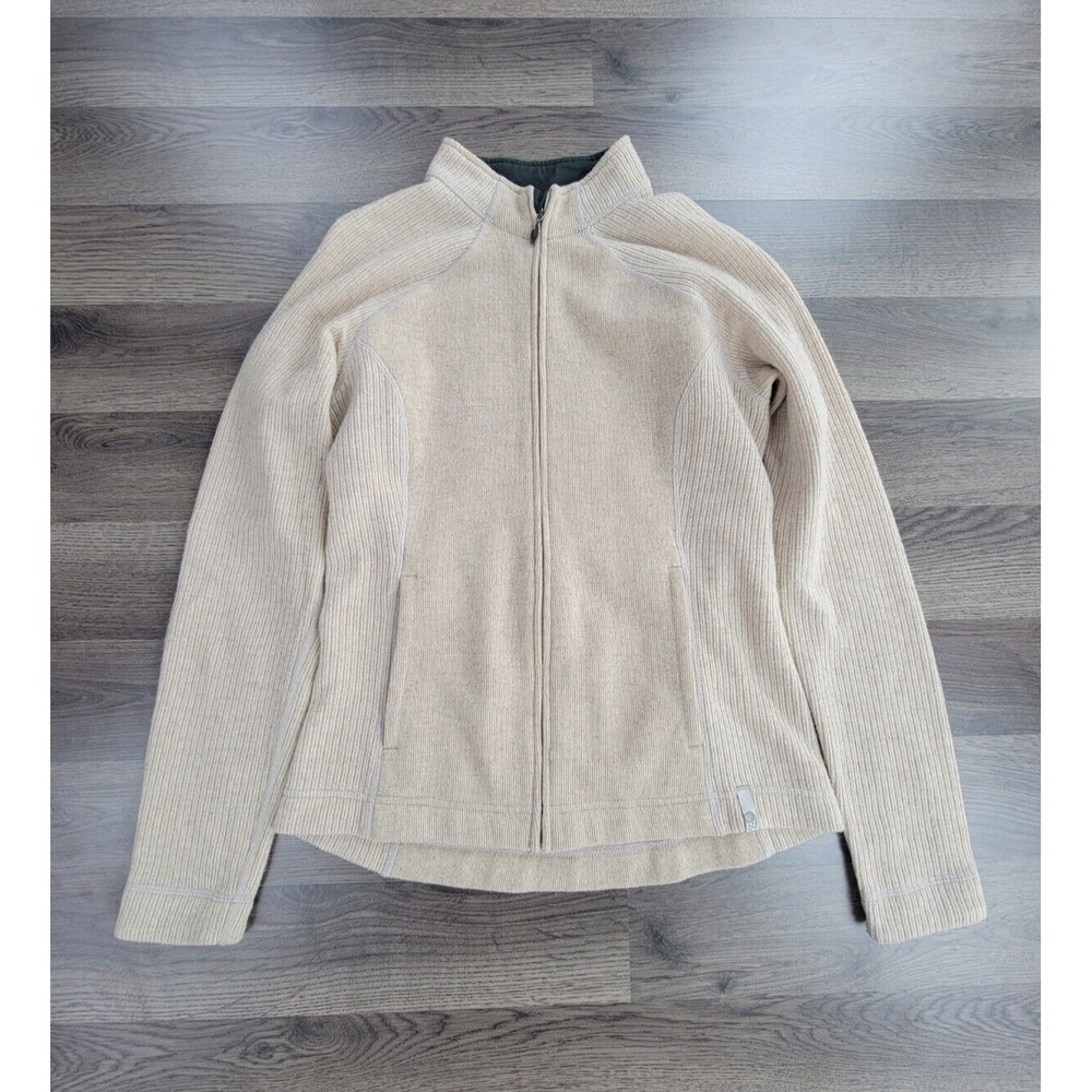 Mountain Hardwear Wool Jacket Womens Medium Beige Tan Full Zip Pockets Ribbed